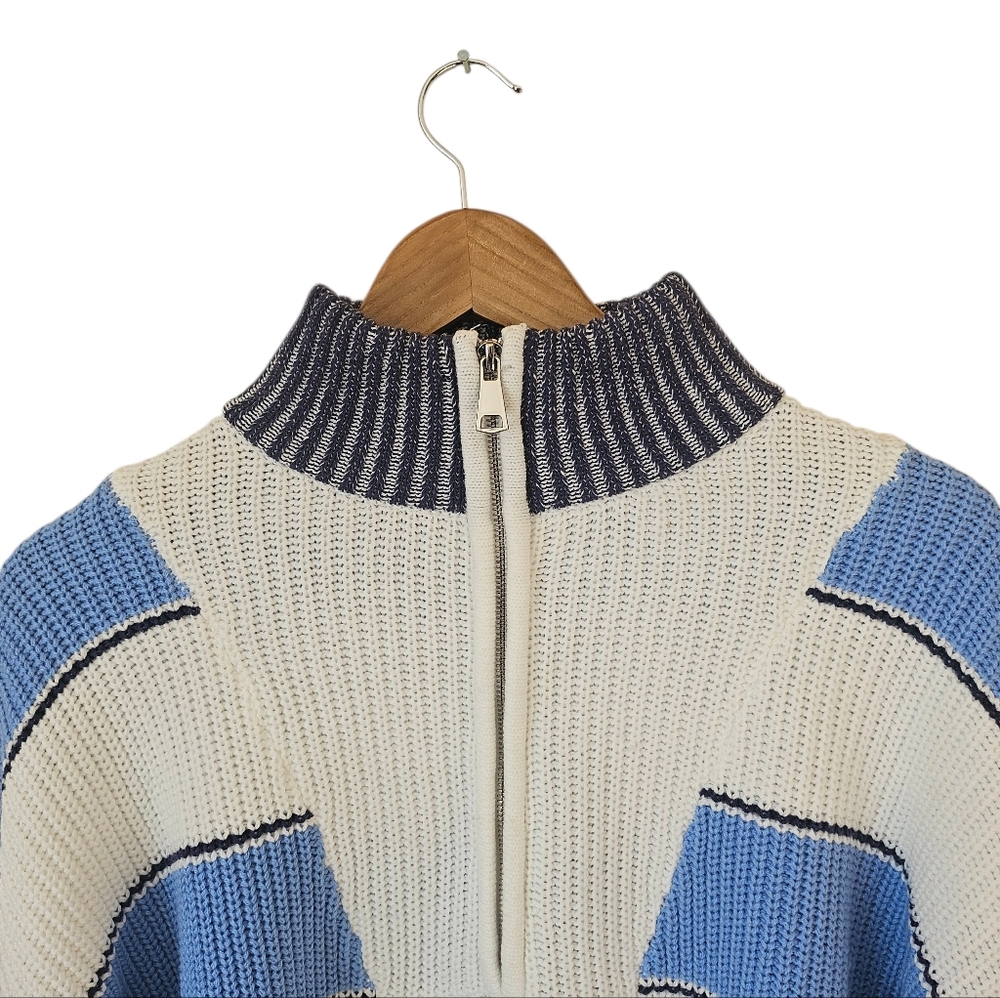 Elan Sloane Cotton Blend Half-Zip Pullover Sweater Blue Ivory Contemporary Sz S - Picture 6 of 9